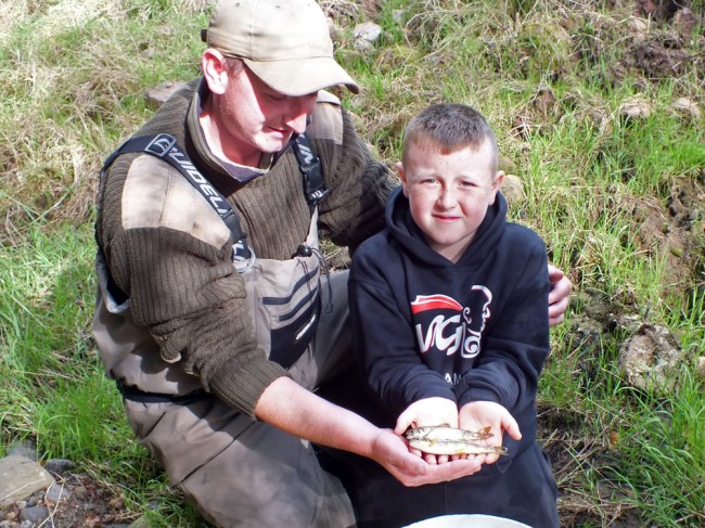 John and his son Ben holding a trout and salmon from the upper Burn Anne site. This was a memorable day for the Trust catching this salmon but I'm sure it will live in Ben's memory long after we are all departed. These are the sort of memories that stay with us all our lives.